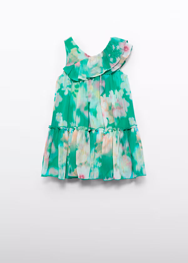 Vestido flores y olan en hombro