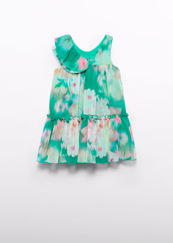 Vestido flores y olan en hombro