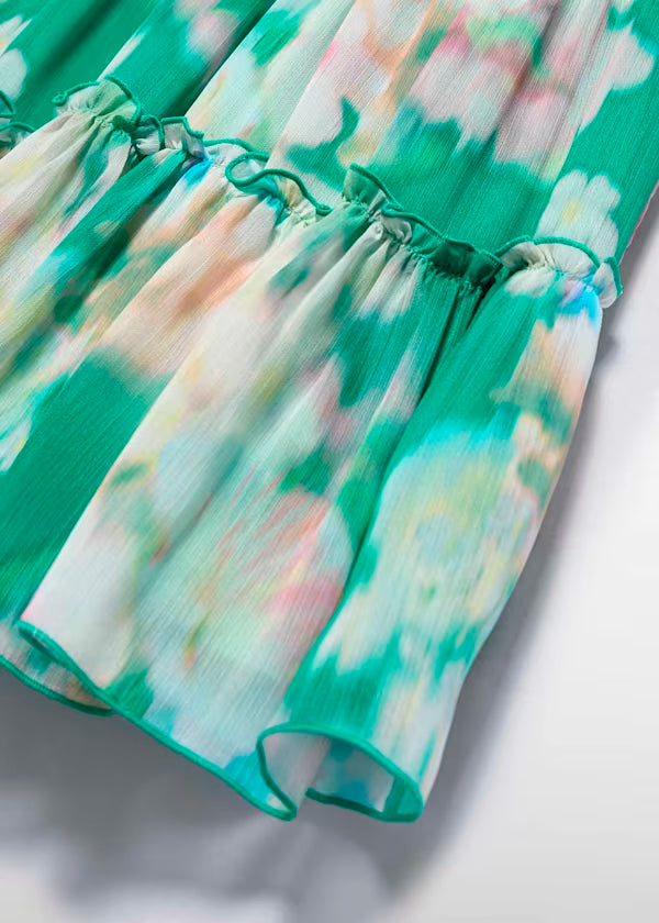 Vestido flores y olan en hombro