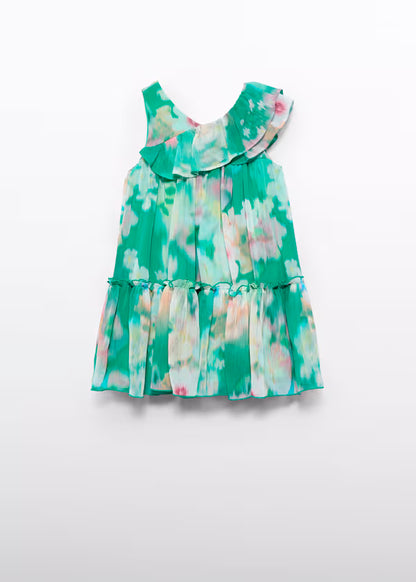 Vestido flores y olan en hombro