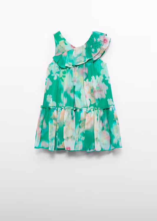 Vestido flores y olan en hombro