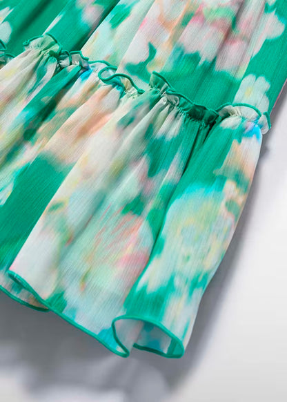 Vestido flores y olan en hombro
