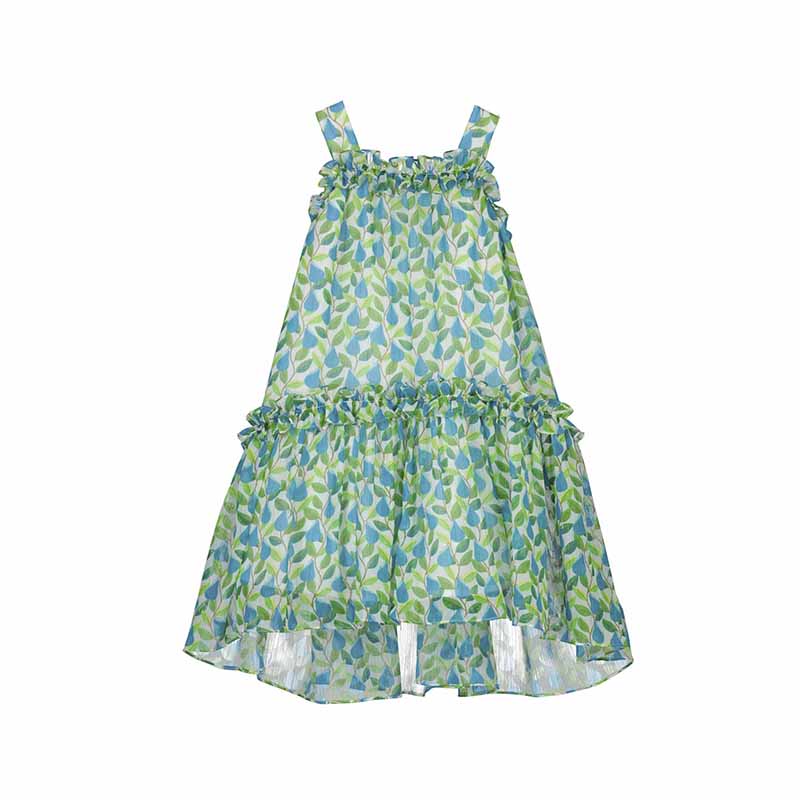 Vestido Estampado de Tirantes, Hojas Turquesa